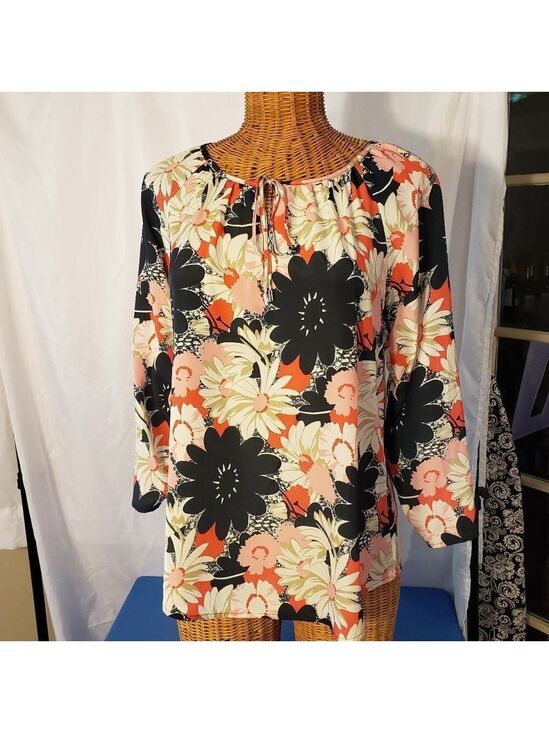 Anne Klein Tops - Ladies ANNE KLEIN Floral Blouse w/Drawstring Neckline - 6